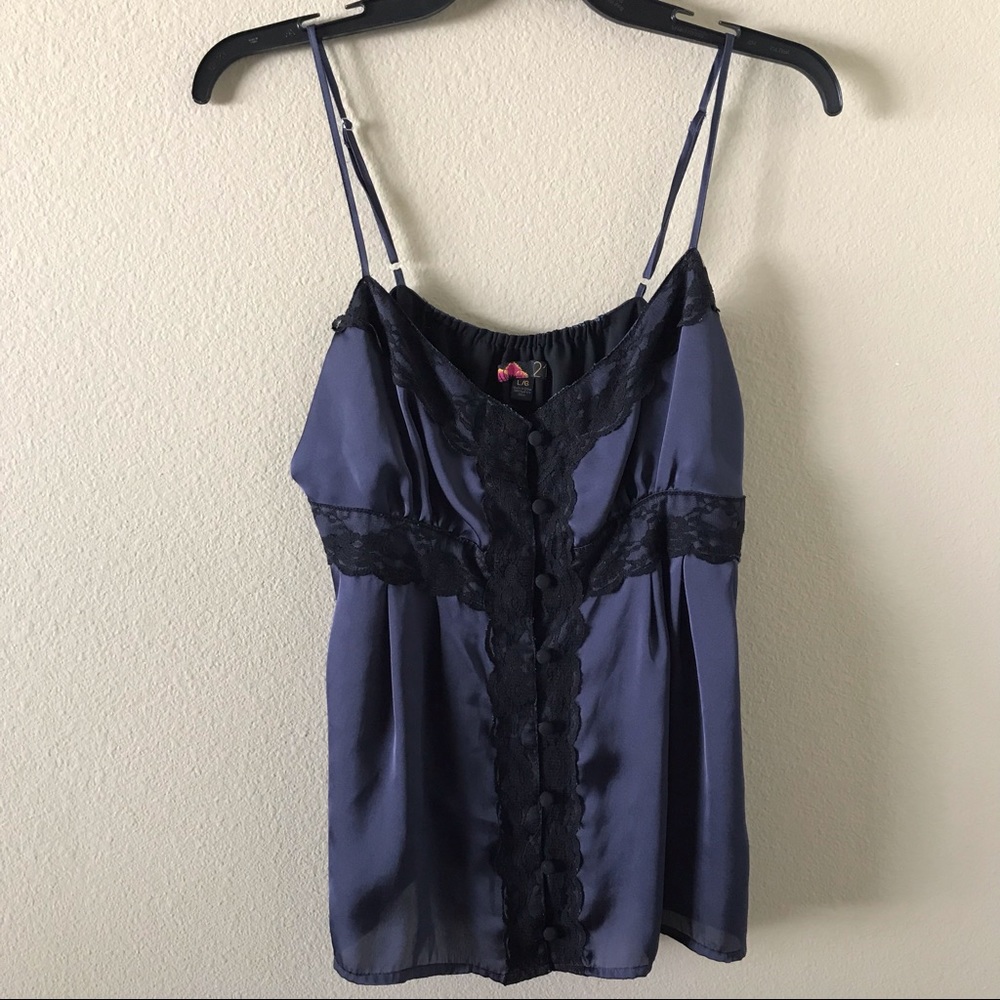 Forever 21 Satin Lace Trim Button Down Camisole